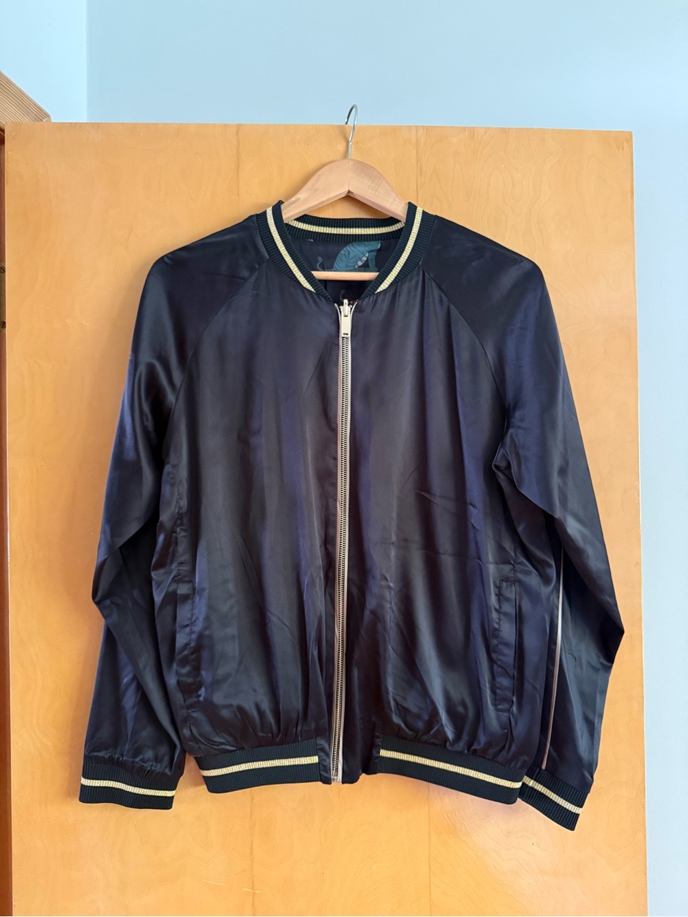 Reversible Tiger Print Satin Bomber Jacket Navy Gold